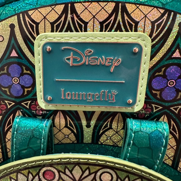 NWT Disney Princess Tiana Stained Glass Green Loungefly Mini Backpack Rare! - Picture 2 of 6